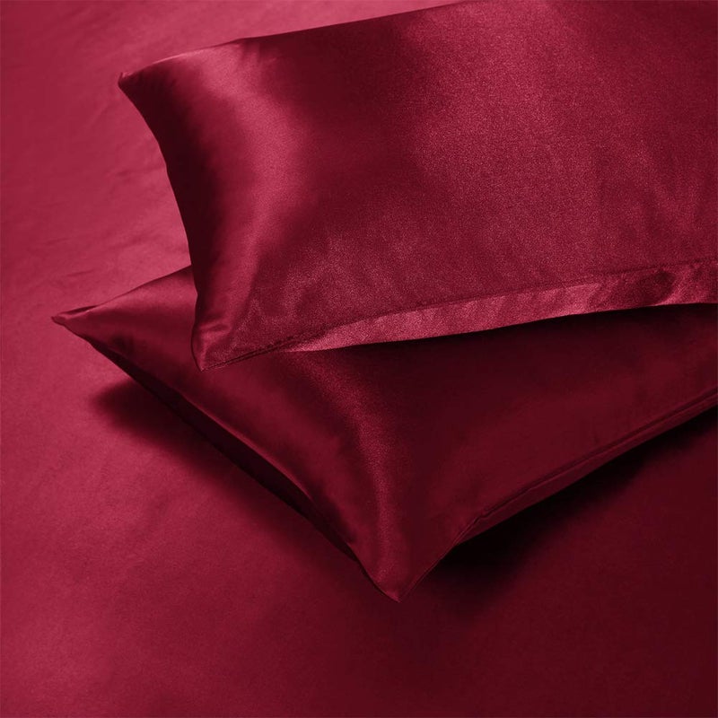 AiMay 3 Piece Satin Duvet Cover Set Bedding Sets Queen Burgundy 1800 Series Luxury Rich Silk Silky Super Soft Solid Color Reversible Honeymoon Wrinkle Free (Queen, Burgundy) - Image 2